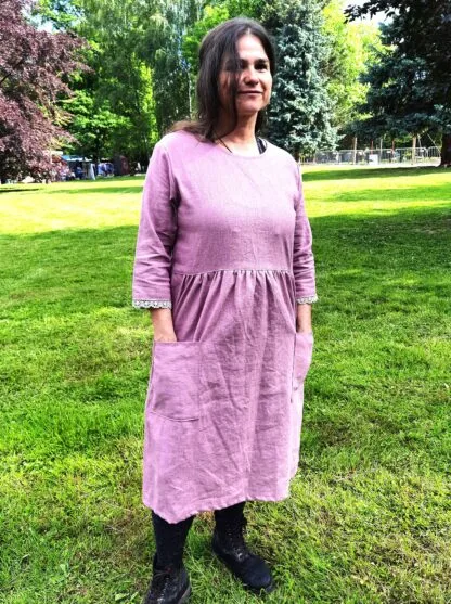 Lněné šaty MAUVE s krajkou - Image 5