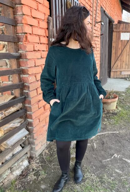 Manšestrové šaty LAHVOVĚ ZELENÁ - Image 3
